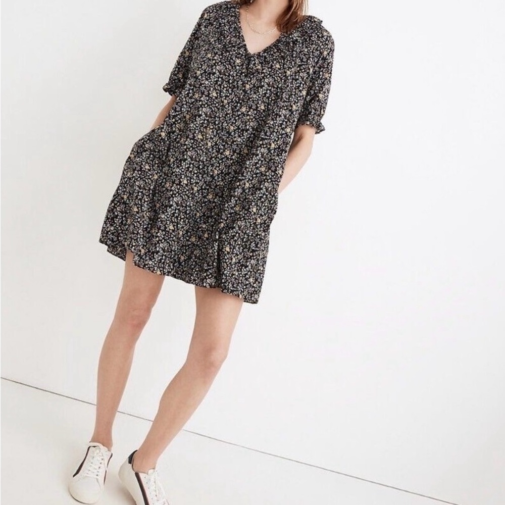 Madewell Ruffle Collar Button Front Trapeze Dress in Folklore Magic